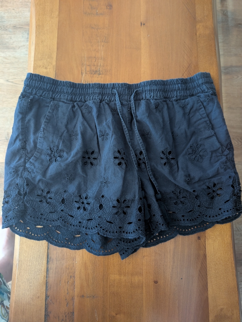 Blue Eyelet Lace Trim Summer Shorts